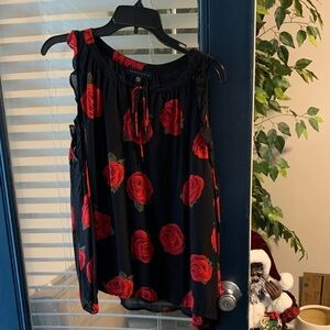 Sanctuary Black Camisole with Red Rose Print